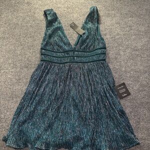 Lulu's Shimmering Teal Backless Dress